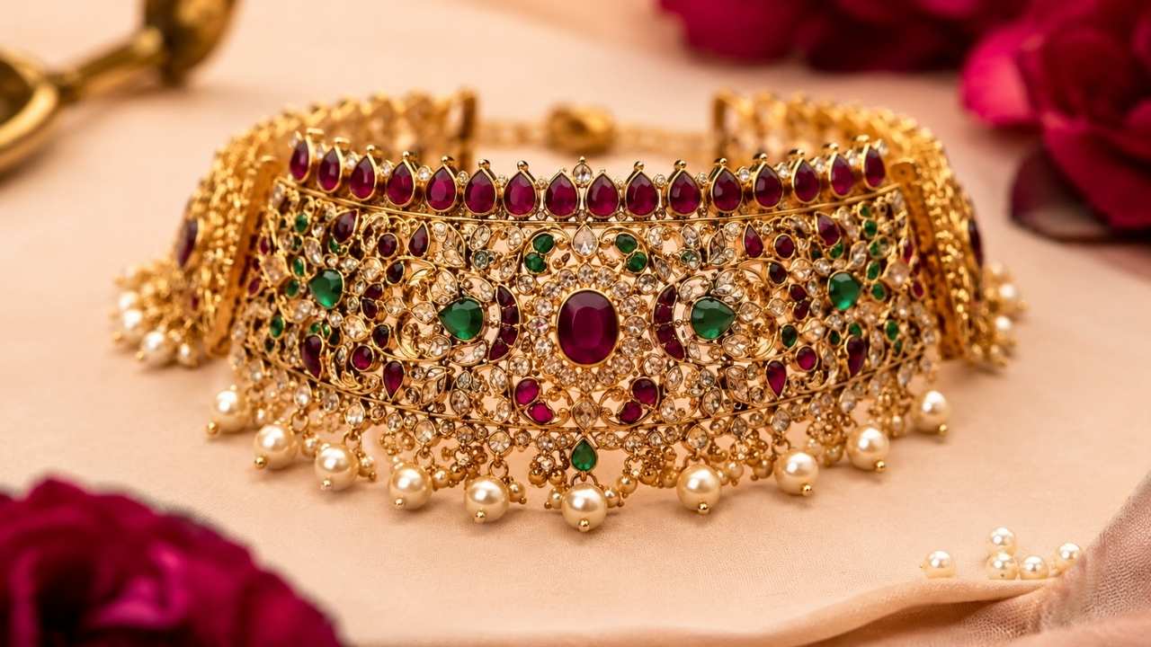 Anikalan by Babitha Antique Jadau Kemp Convertible Bracelet Choker – Regal Heritage Jewellery