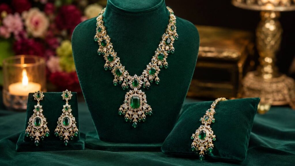 Daivik Imitation Emerald Jewellery Set – Elegant Green Stone Design