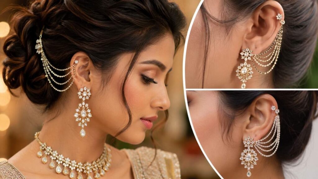 Kruthika Jewellery AD Floral Earrings with Pearl & Bead Drops – Elegant Designer Accessory