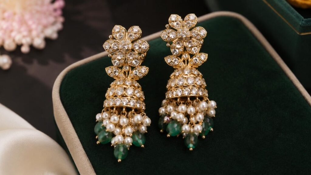 Sassories Hair Styling with AD Stone Ear Chains & Earrings – Glamorous Bridal Accessory