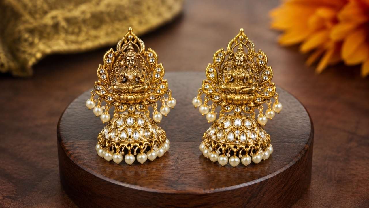 Niyathi Pearl Studded Temple Earrings – Traditional South Indian Design